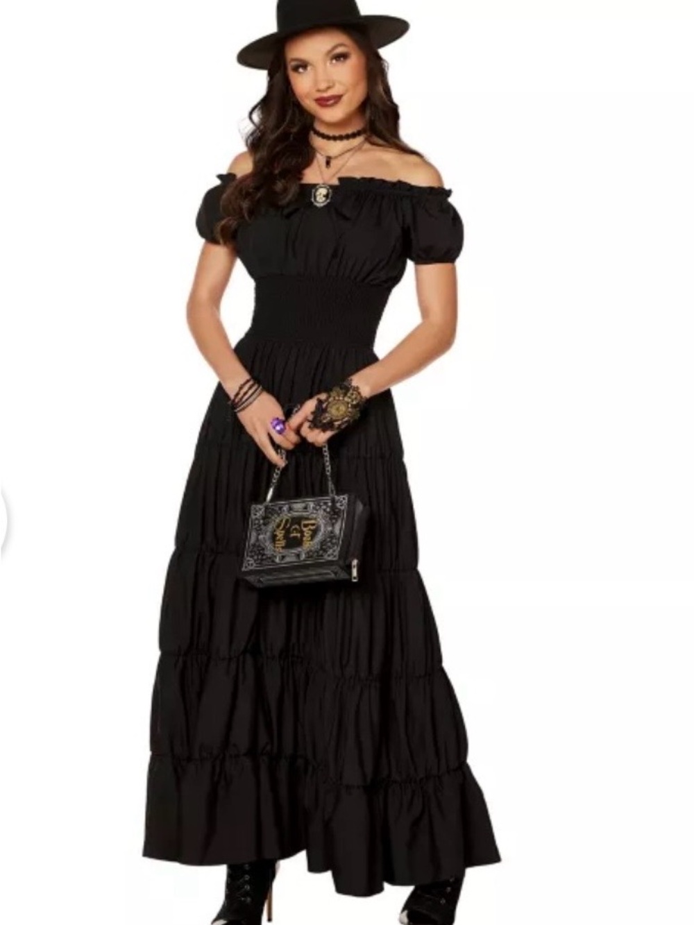 Esprit Black Off-Shoulder Tiered Maxi Dress